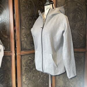 Gap Fit Gray Fleece Full Zip Athletic Sweater Jacket With‎ Hood Women's XXL
